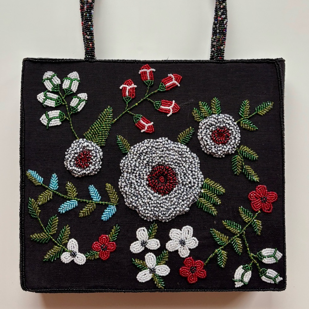 Vintage Floral Beaded Black Bag
